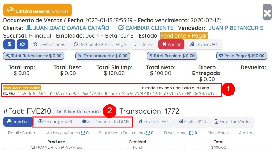 Factura Electrónica Generada Detalle