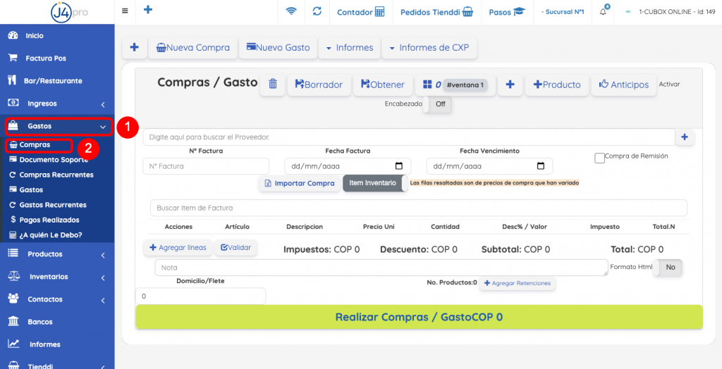 gastos compra mercancia